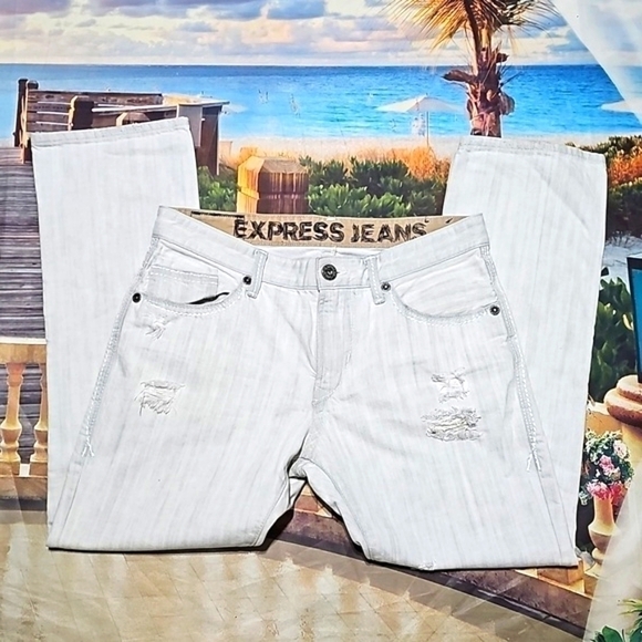 Express Distressed Jeans‎ Cream Size 34x30 - Picture 2 of 7